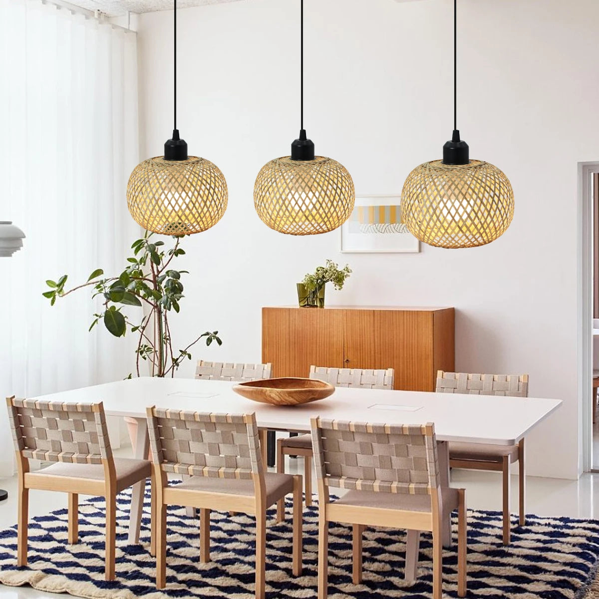 Pendente Artesanal em Bambu e Rattan E27 para Café