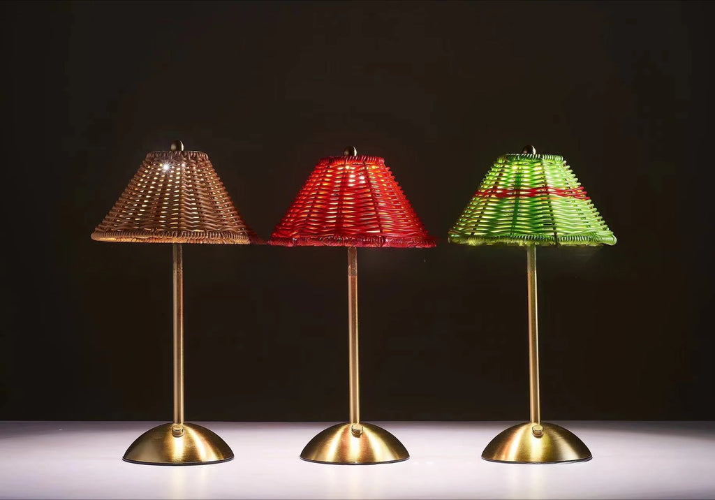 Luminária Rattan Recarregável Retrô Sudeste Asiático LED