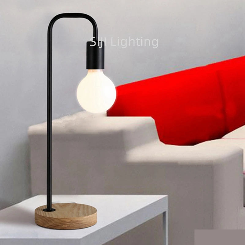 Luminária de Mesa Loft Industrial Base Madeira E27 – Vintage para Sala e Escritório