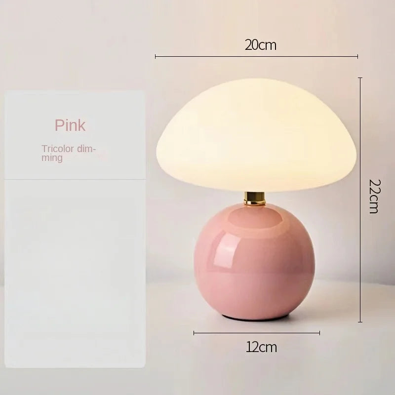 Abajur Cogumelo Cerâmica LED Luz Quente Cabeceira