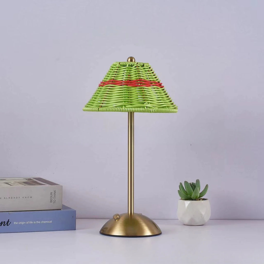 Luminária Rattan Recarregável Retrô Sudeste Asiático LED