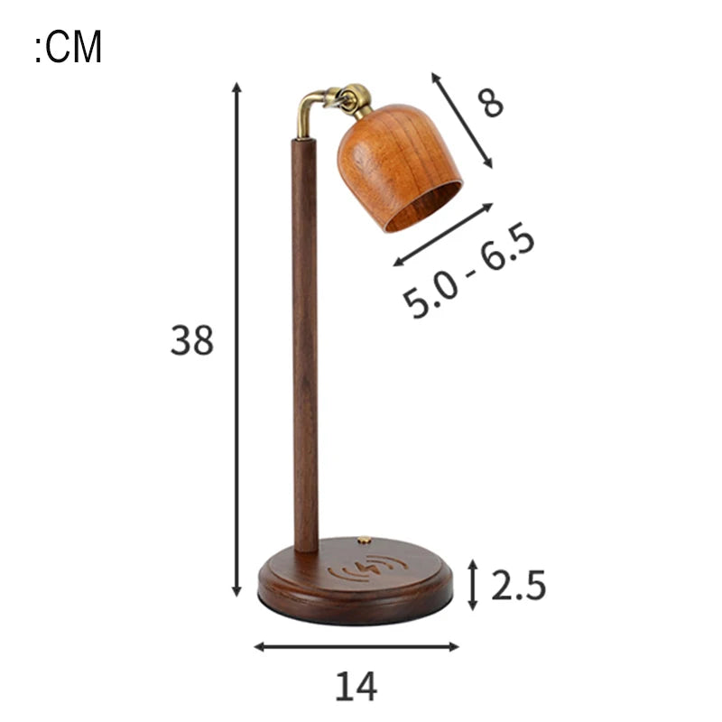Luminária de Mesa Madeira com Carregador Qi Sem Fio 15W – 3 Cores LED