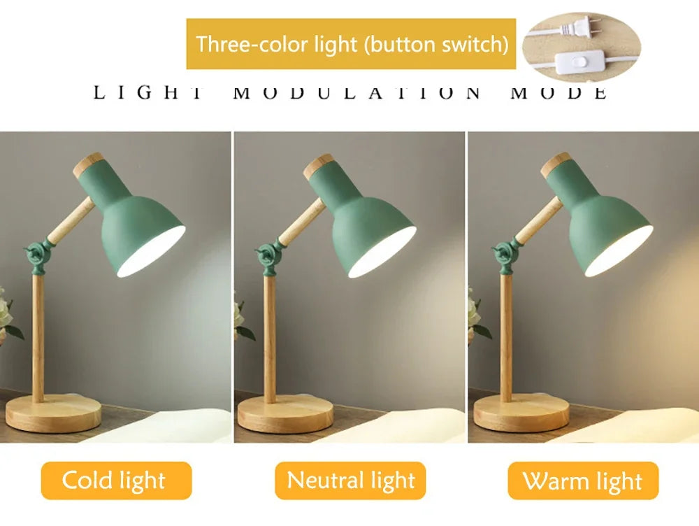 Luminária de Mesa Madeira Nórdica LED Giratória – Leitura e Decoração