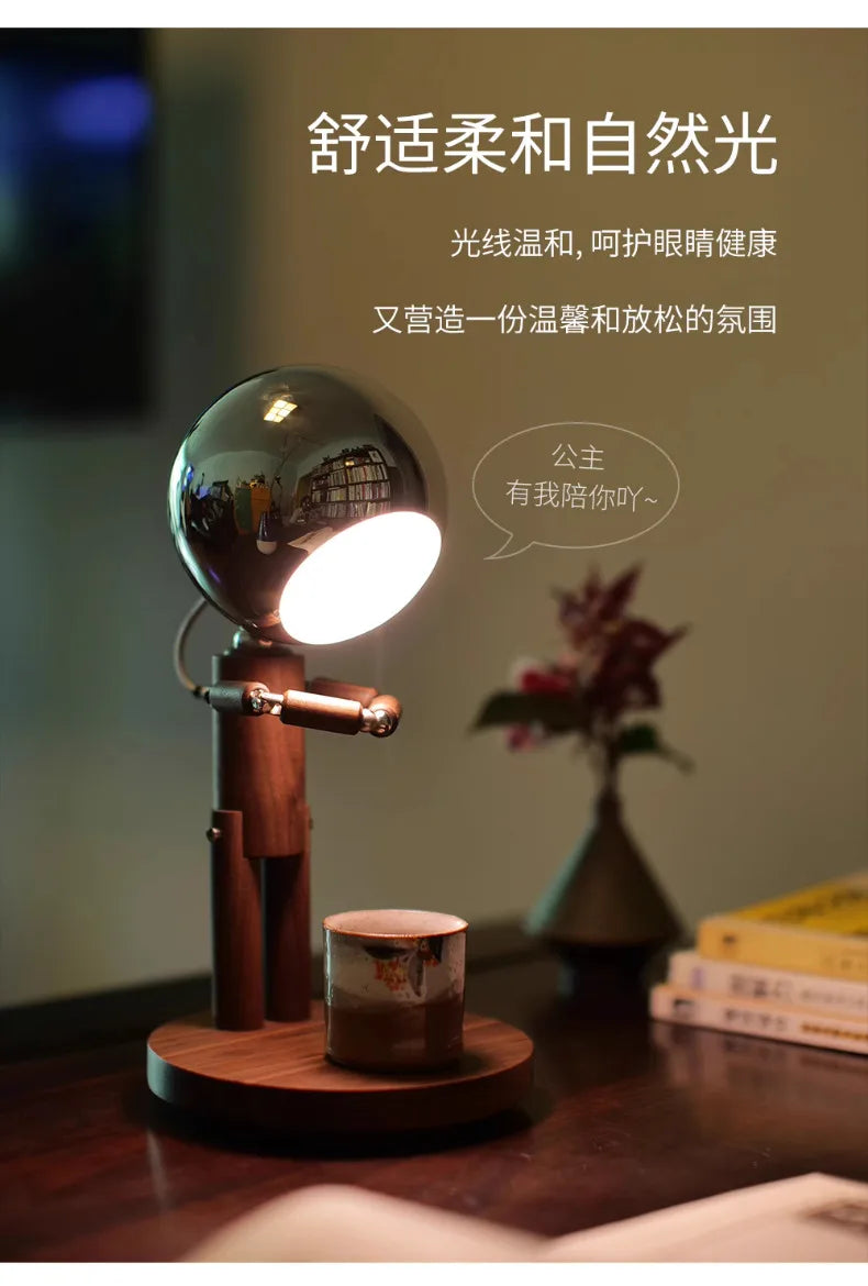 Luminária de Mesa Lua Madeira Recarregável USB – Dimmer Contínuo