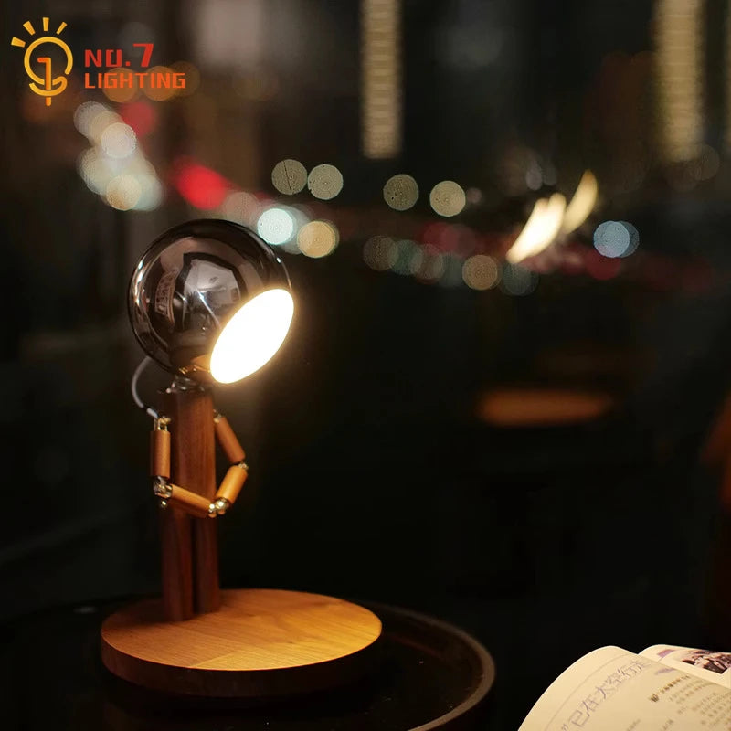 Luminária de Mesa Lua Madeira Recarregável USB – Dimmer Contínuo