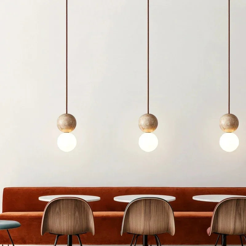 Pendente Esfera Retrô Estilo Pedra Creme LED — Para Quarto e Bar