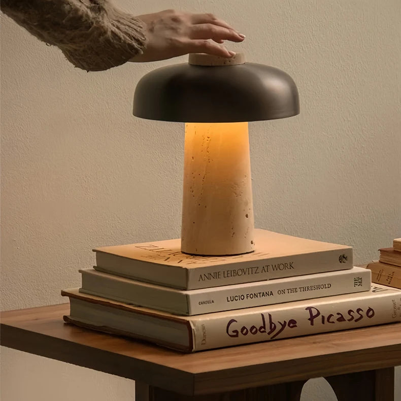 Luminária Cogumelo LED Pedra Natural USB Quarto 3000K