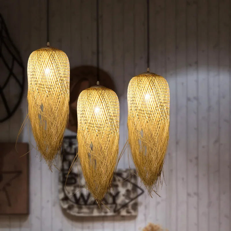 Pendente de Bambu Nórdico com LED para Sala de Jantar