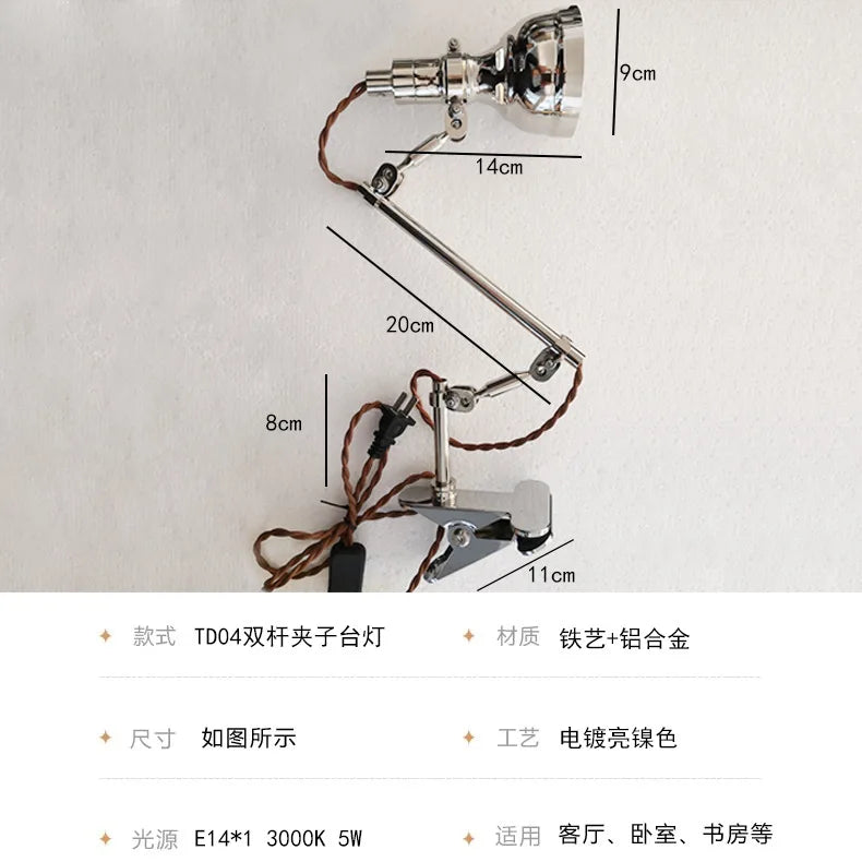 Luminária de Mesa Industrial com Braço Articulado e Presilha – LED Retrô