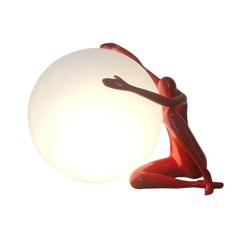 Luminárias de Mesa Modern Nordic Art Floor Lamp Abstract Decoration Of Human Figure Holding Ball Vertical Lamp Creative Figure Sculpture Decorative