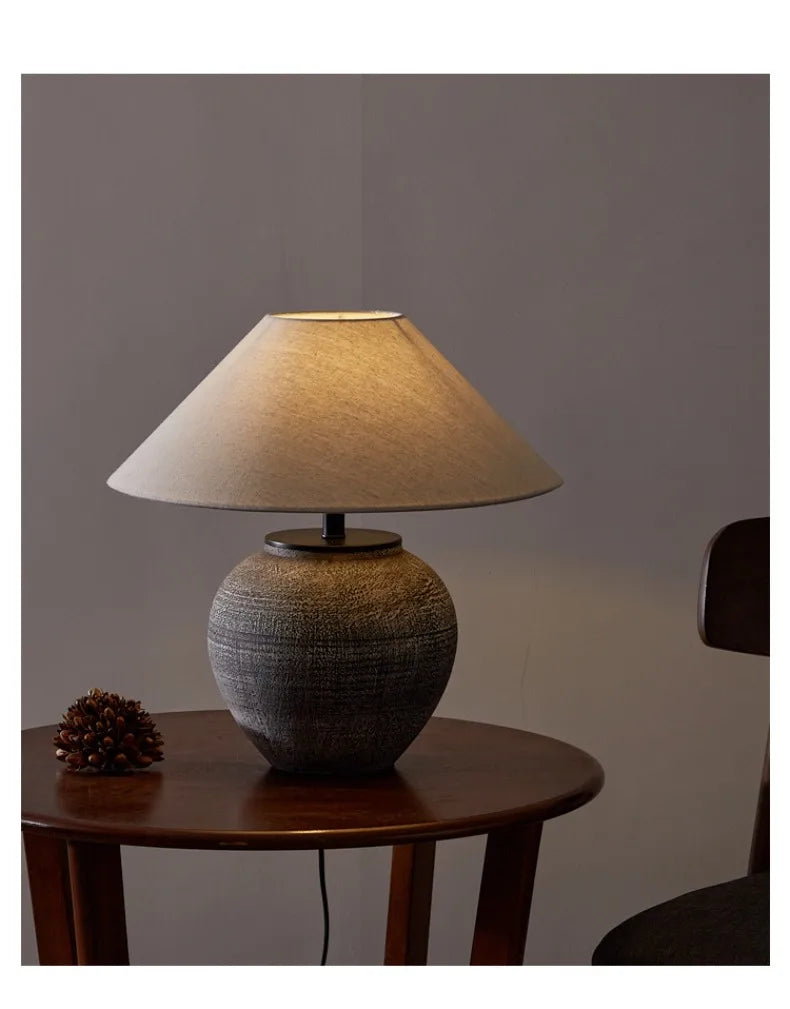 Luminária Cerâmica Retrô Linho Wabi-Sabi Sala Escritório