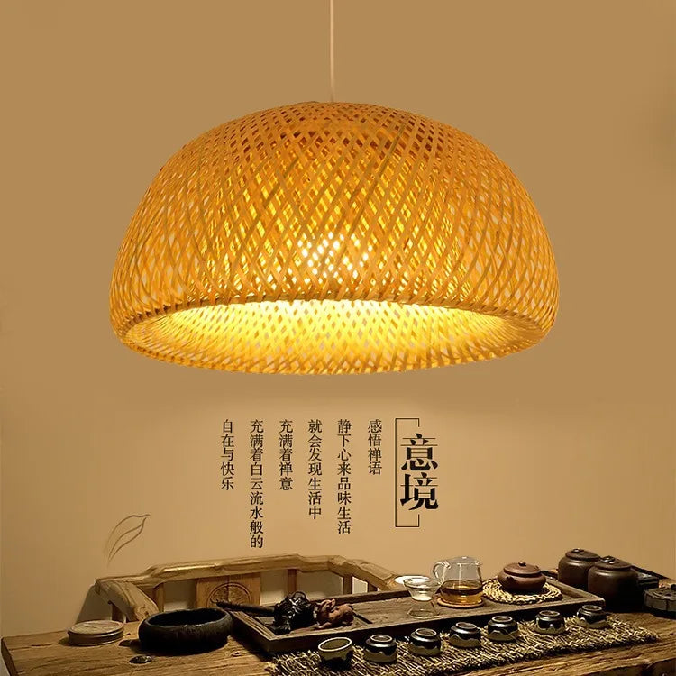 Pendente de Bambu Trançado à Mão 26cm Estilo Chinês para Restaurante