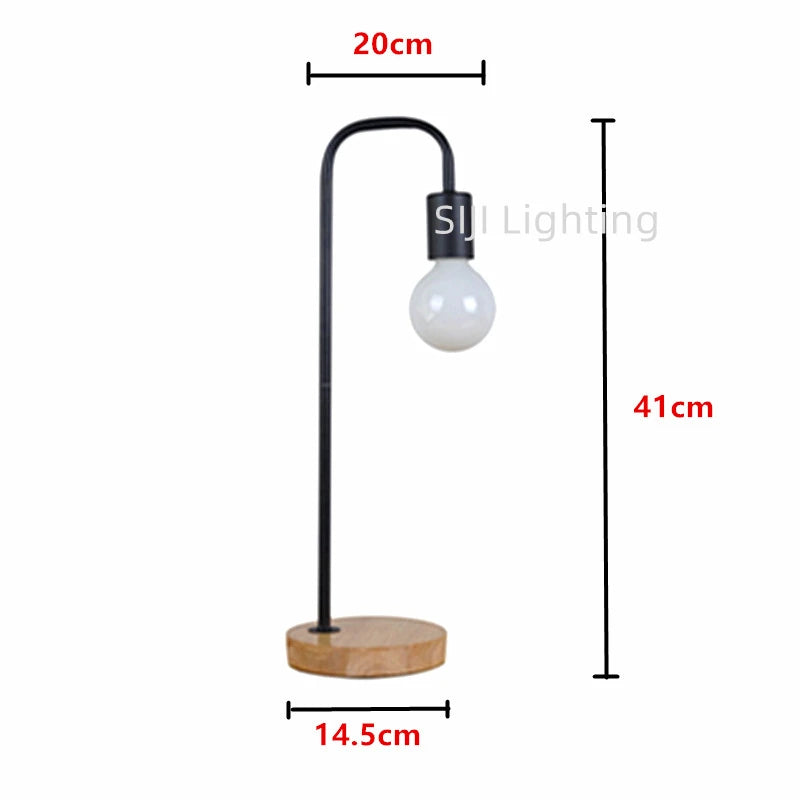 Luminária de Mesa Loft Industrial Base Madeira E27 – Vintage para Sala e Escritório
