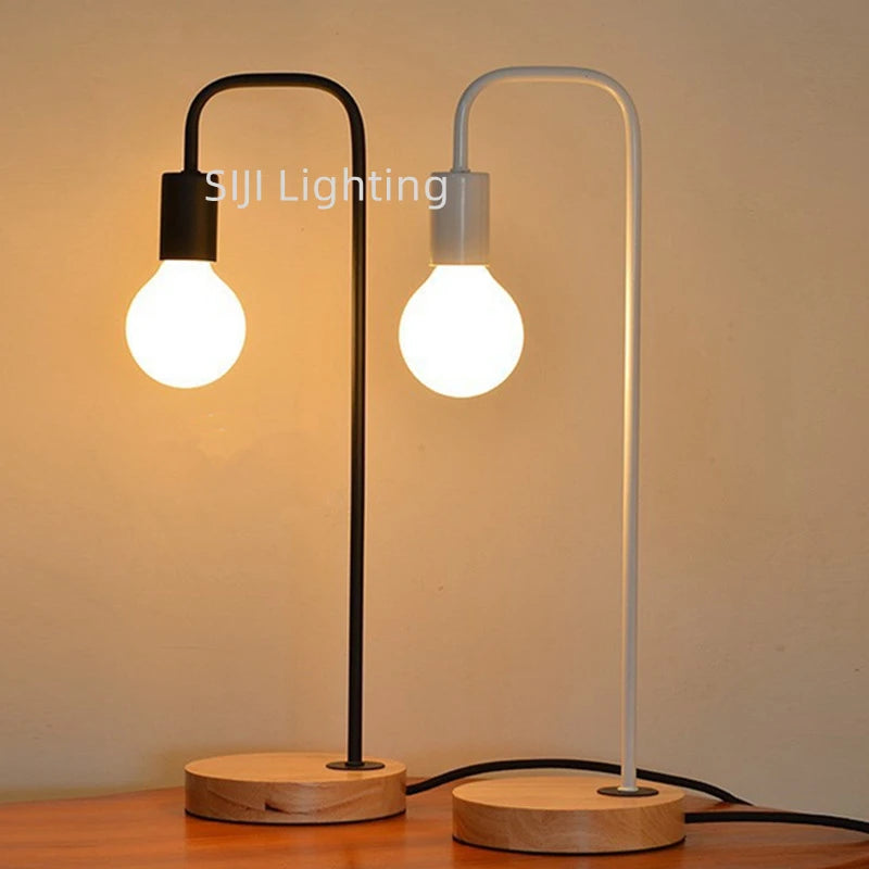 Luminária de Mesa Loft Industrial Base Madeira E27 – Vintage para Sala e Escritório
