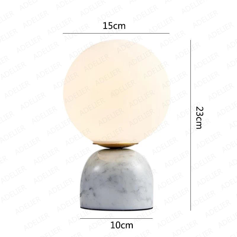 Luminária de Mesa Mármore com Bola de Vidro – Decoração para Sala e Quarto