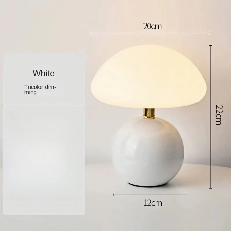 Abajur Cogumelo Cerâmica LED Luz Quente Cabeceira