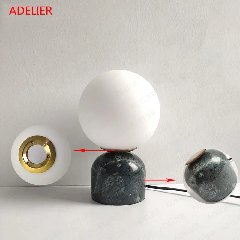 Luminária de Mesa Mármore com Bola de Vidro – Decoração para Sala e Quarto