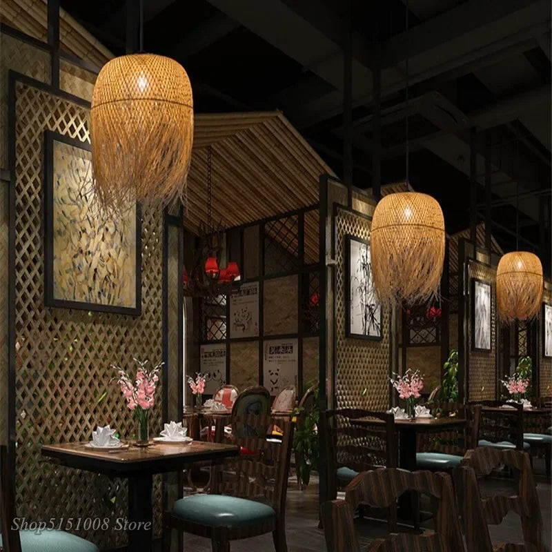 Pendente de Bambu Nórdico com LED para Sala de Jantar