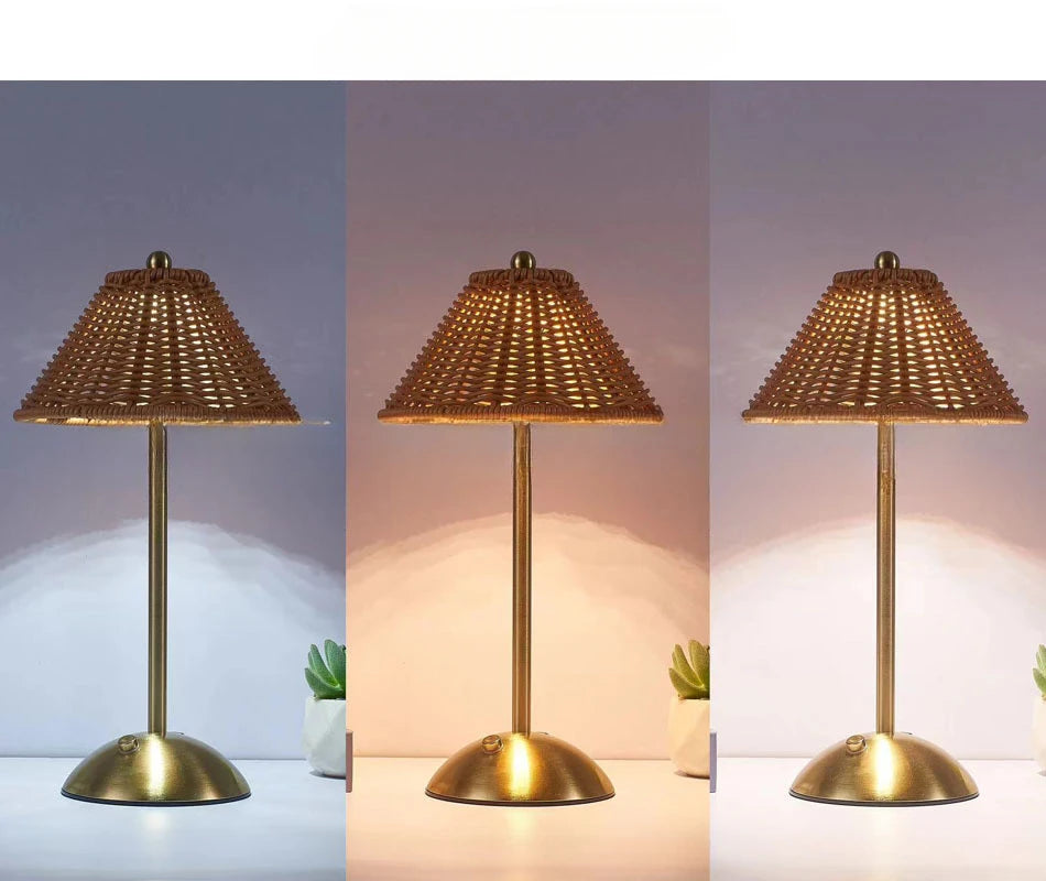 Luminária Rattan Recarregável Retrô Sudeste Asiático LED