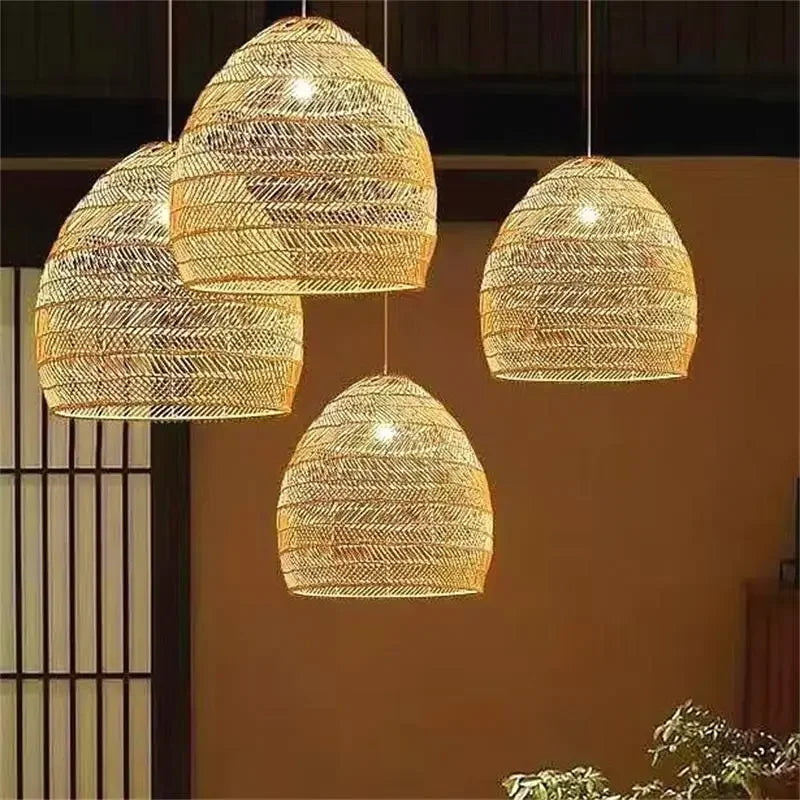 Pendente de Rattan Natural Tecido à Mão Estilo Chinês para Sala