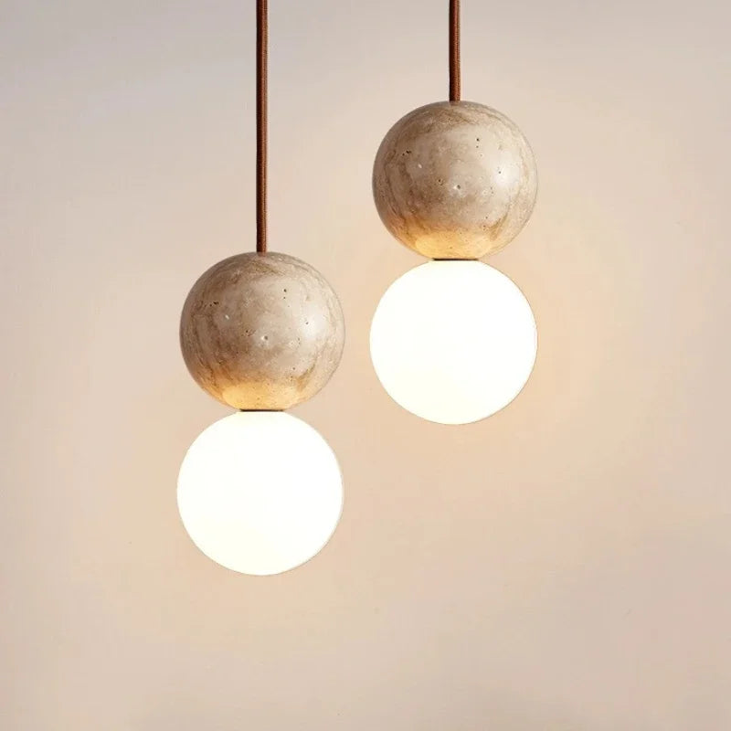Pendente Esfera Retrô Estilo Pedra Creme LED — Para Quarto e Bar