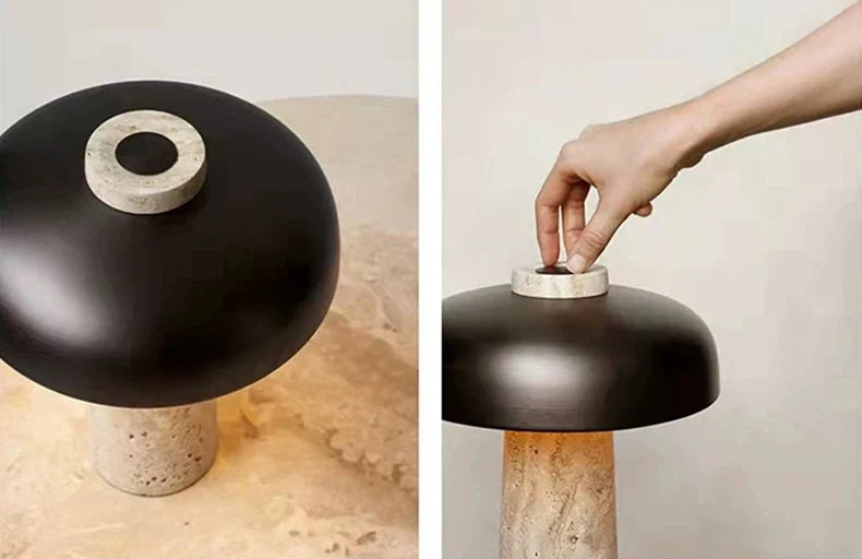 Luminária Cogumelo LED Pedra Natural USB Quarto 3000K