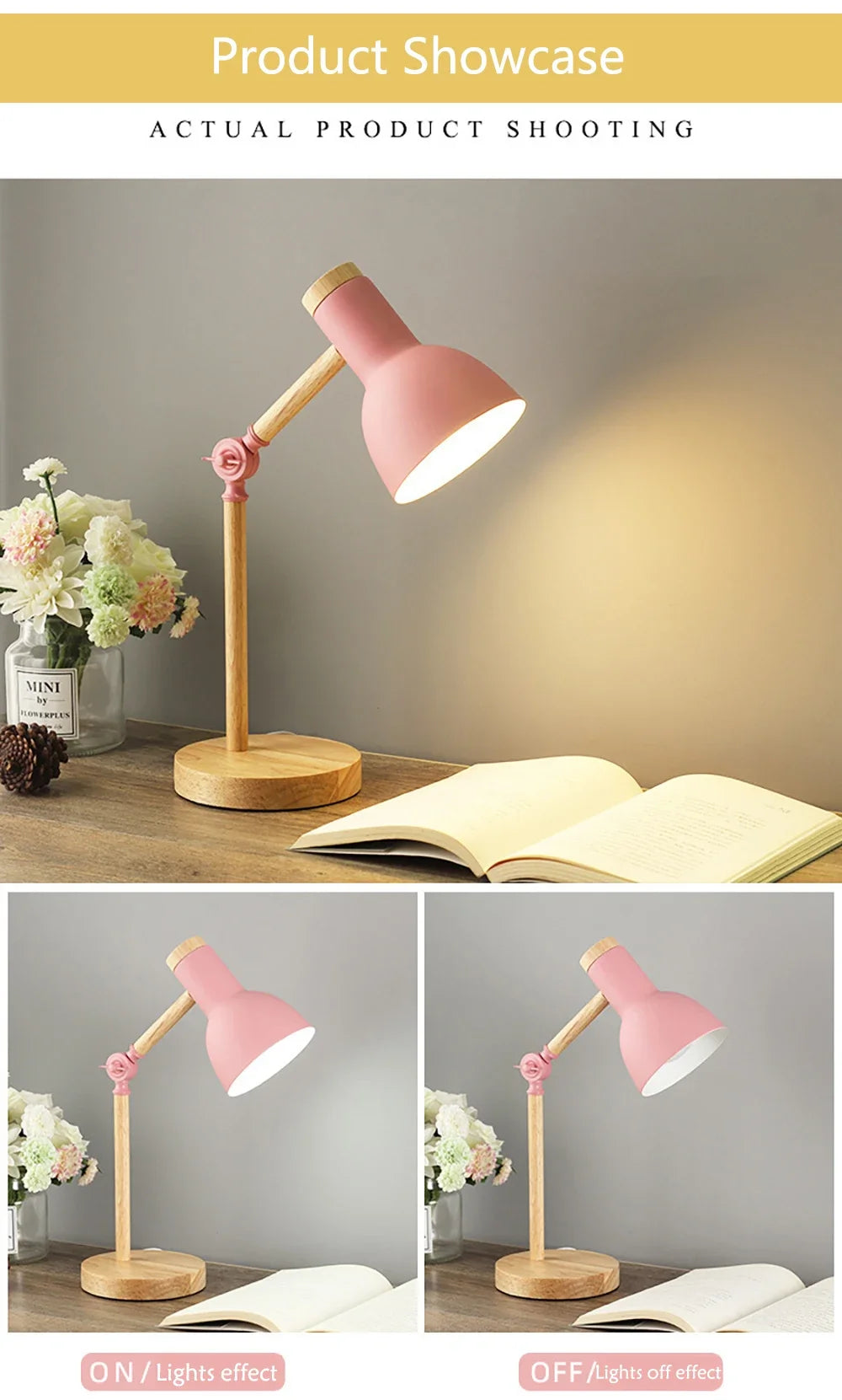 Luminária de Mesa Madeira Nórdica LED Giratória – Leitura e Decoração