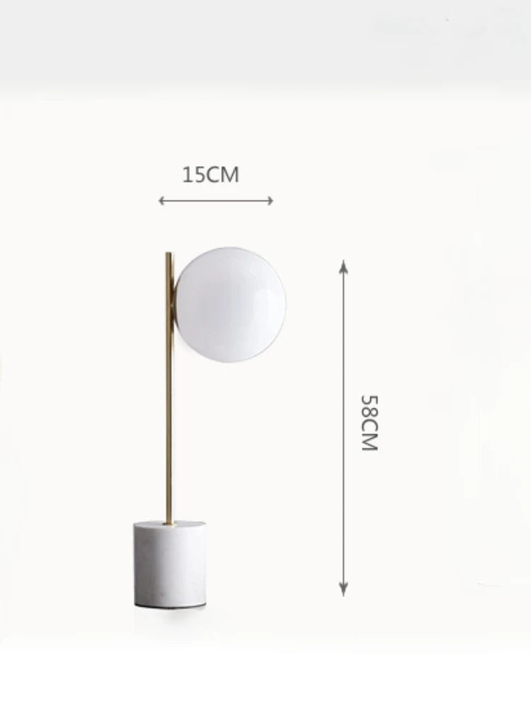 Luminária de Mesa Vidro Esfera com Base em Mármore – Hotel e Sala de Luxo