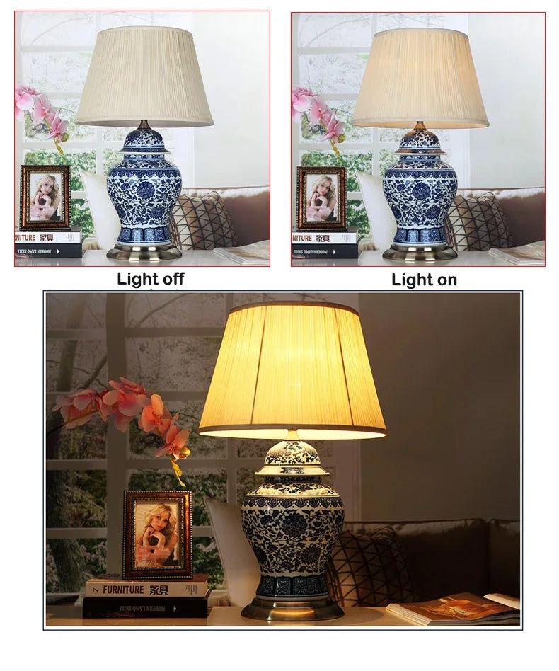 Luminária Porcelana Azul e Branca Jingdezhen Art Déco LED