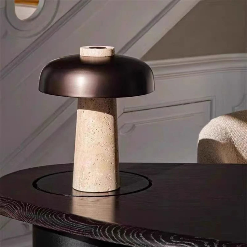 Luminária Cogumelo LED Pedra Natural USB Quarto 3000K