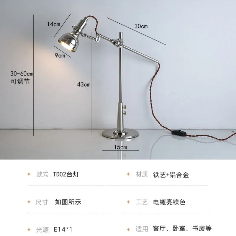Luminária de Mesa Industrial com Braço Articulado e Presilha – LED Retrô
