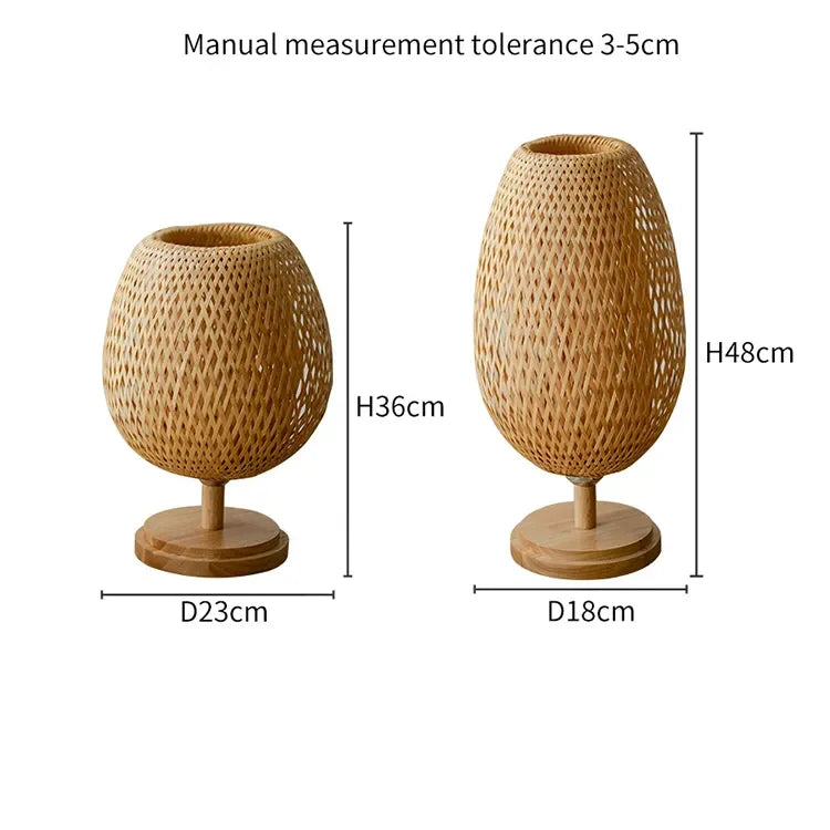 Luminária Bambu Trançado Madeira Rattan Mesa Quarto