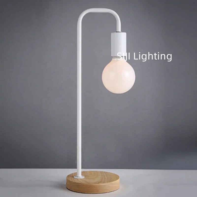 Luminária de Mesa Loft Industrial Base Madeira E27 – Vintage para Sala e Escritório