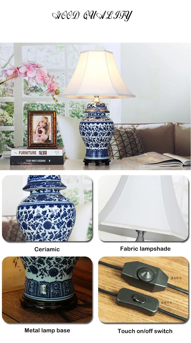 Luminária Porcelana Azul e Branca Jingdezhen Art Déco LED