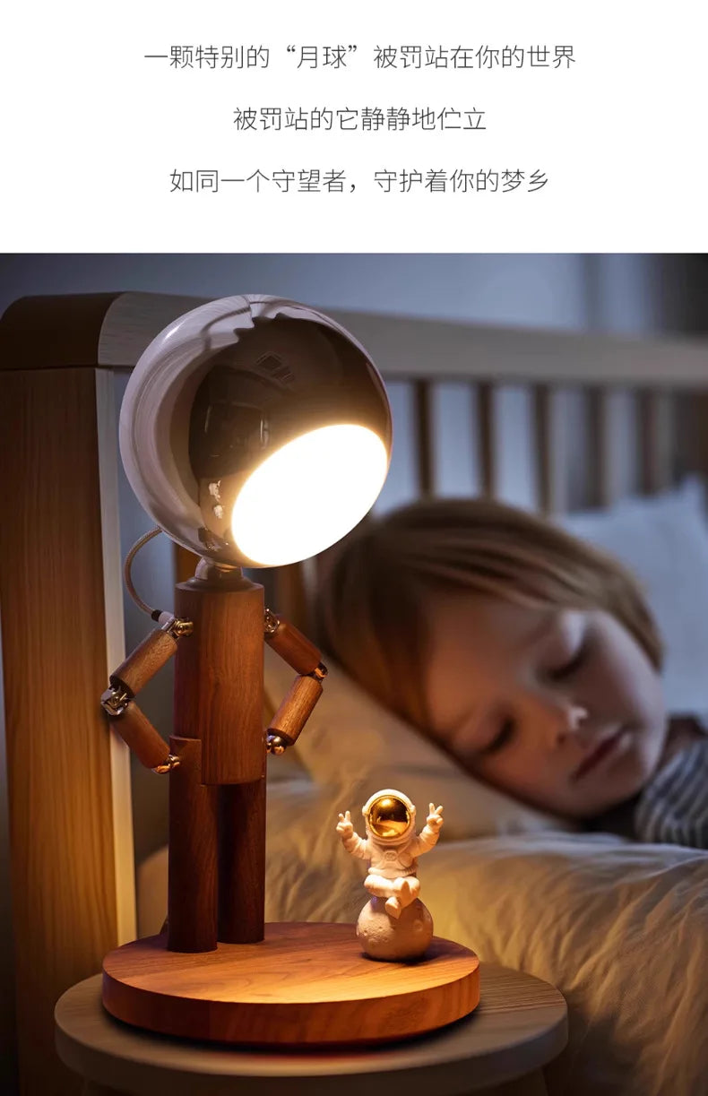 Luminária de Mesa Lua Madeira Recarregável USB – Dimmer Contínuo