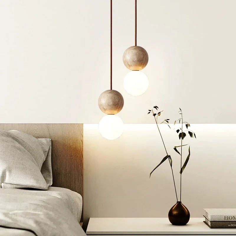 Pendente Esfera Retrô Estilo Pedra Creme LED — Para Quarto e Bar